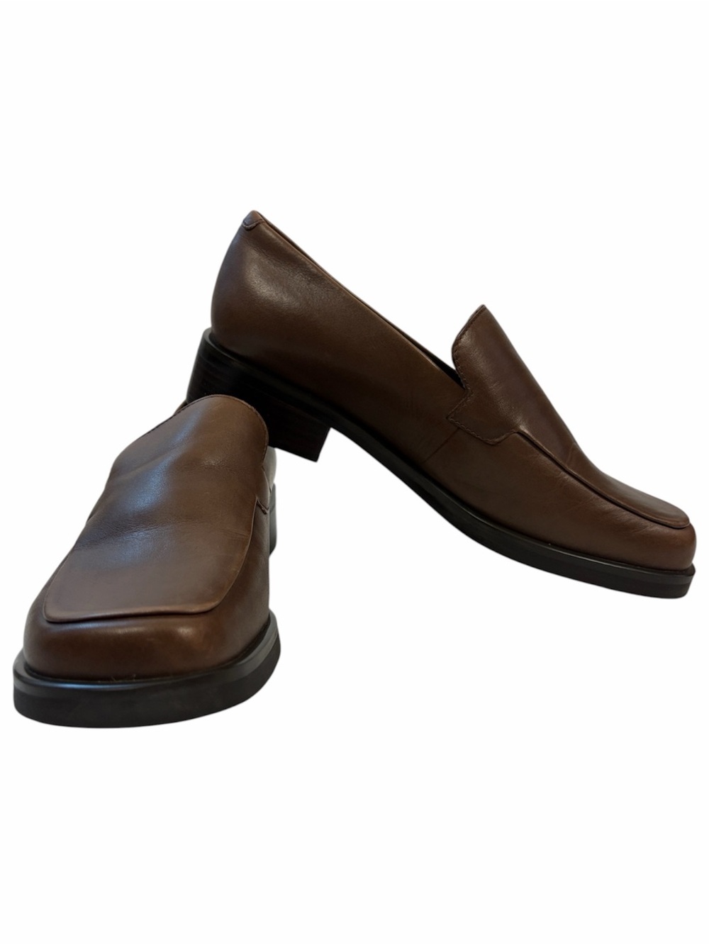 Franco Sarto Flex Brown Leather Square Toe Block Heel Loafers Women’s 6.5